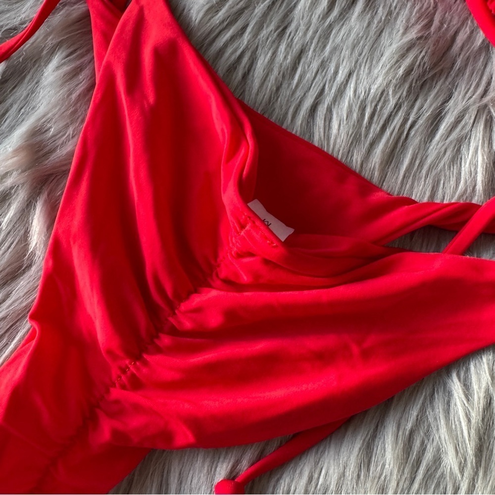 Red Micro Halter Bikini Set Ruched Back - Picture 6 of 7